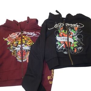 Ed Hardy Cropped Graphic Hoodies Women's Size XL